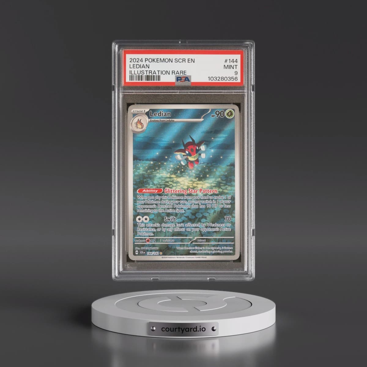 2024 Pokémon Scr EN-Stellar Crown #144 Ledian - Illustration Rare (PSA 9 MINT)