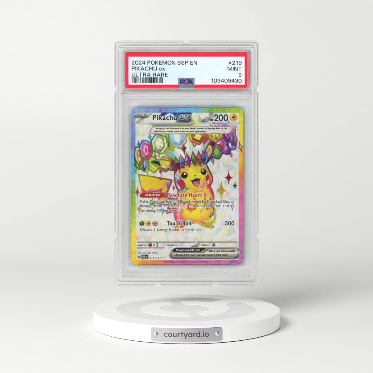 2024 Pokémon Ssp EN-Surging Sparks #219 Pikachu EX - Holo Ultra Rare (PSA 9 MINT)