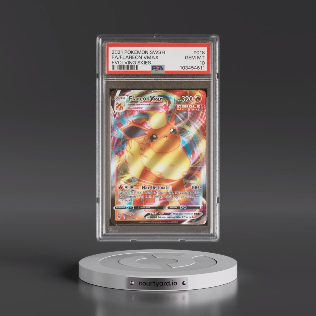2021 Pokémon Sword & Shield Evolving Skies #018 Flareon Vmax - Full Art (PSA 10 GEM MINT)