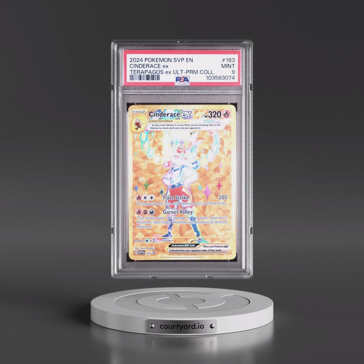 2024 Pokémon Svp EN-SV Black Star Promo #163 Cinderace EX - Holo Terapagos EX Ultra-Premium Collection (PSA 9 MINT)