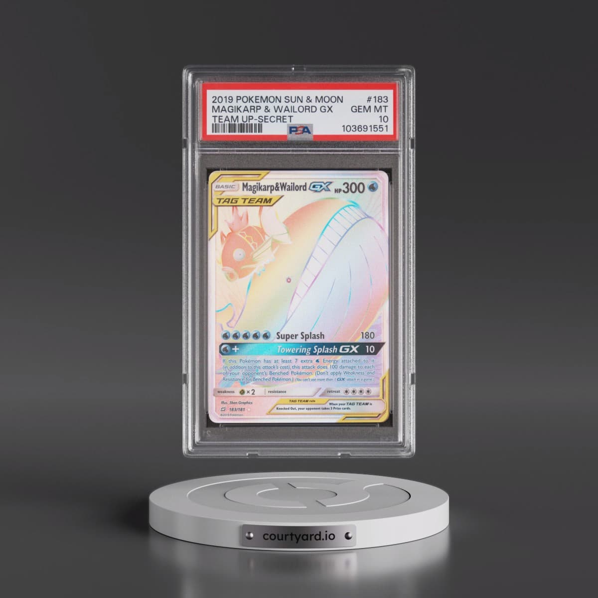 2019 Pokémon Sun & Moon Team Up #183 Magikarp & Wailord GX - Holo Full Art Secret (PSA 10 GEM MINT)