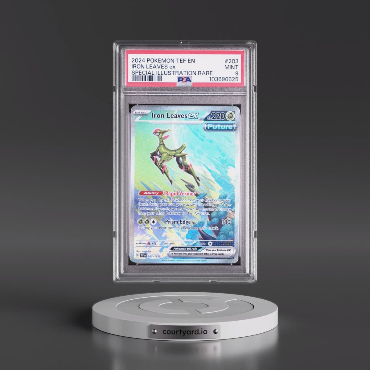 2024 Pokémon Tef EN-Temporal Forces #203 Iron Leaves EX - Holo Special Illustration Rare (PSA 9 MINT)