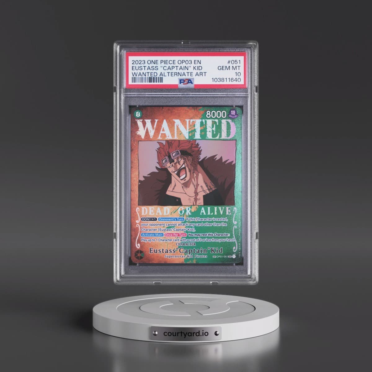 2023 One Piece Pillars of Strength #051 Eustass "Captain" Kid - Wanted Alternate Art (PSA 10 GEM MINT)