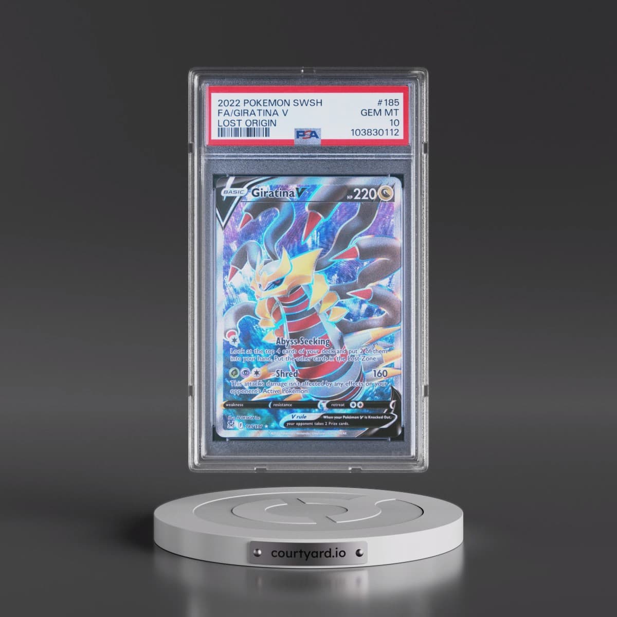 2022 Pokémon Sword & Shield Lost Origin #185 Giratina V - Holo Full Art (PSA 10 GEM MINT)