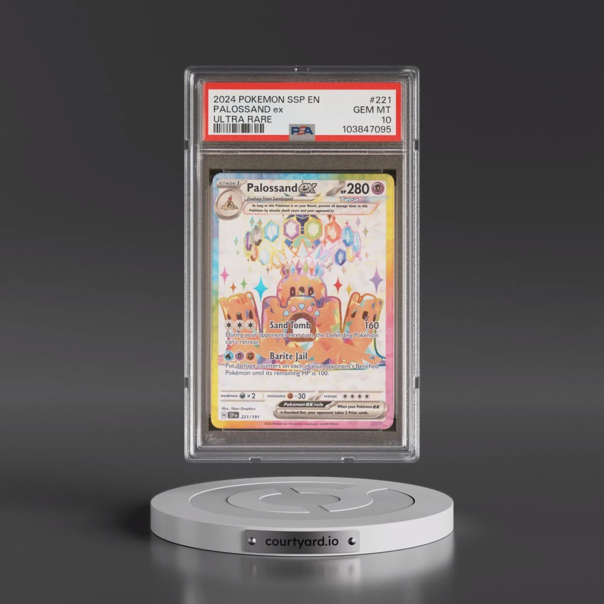 2024 Pokémon Ssp EN-Surging Sparks #221 Palossand EX - Holo Ultra Rare (PSA 10 GEM MINT)