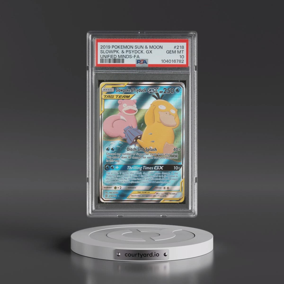 2019 Pokémon Sun & Moon Unified Minds #218 Slowpoke & Psyduck GX - Holo Full Art (PSA 10 GEM MINT)