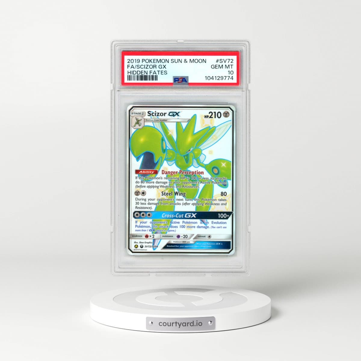 2019 Pokémon Sun & Moon Hidden Fates #SV72 Scizor GX - Holo Full Art (PSA 10 GEM MINT)