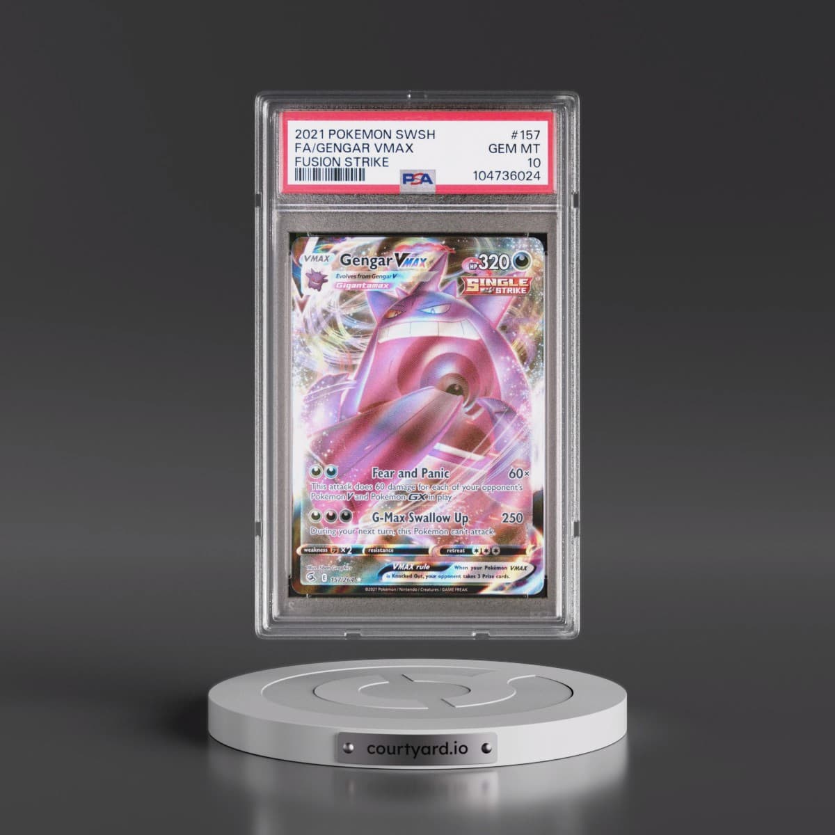 2021 Pokémon Sword & Shield Fusion Strike #157 Gengar Vmax - Full Art (PSA 10 GEM MINT)