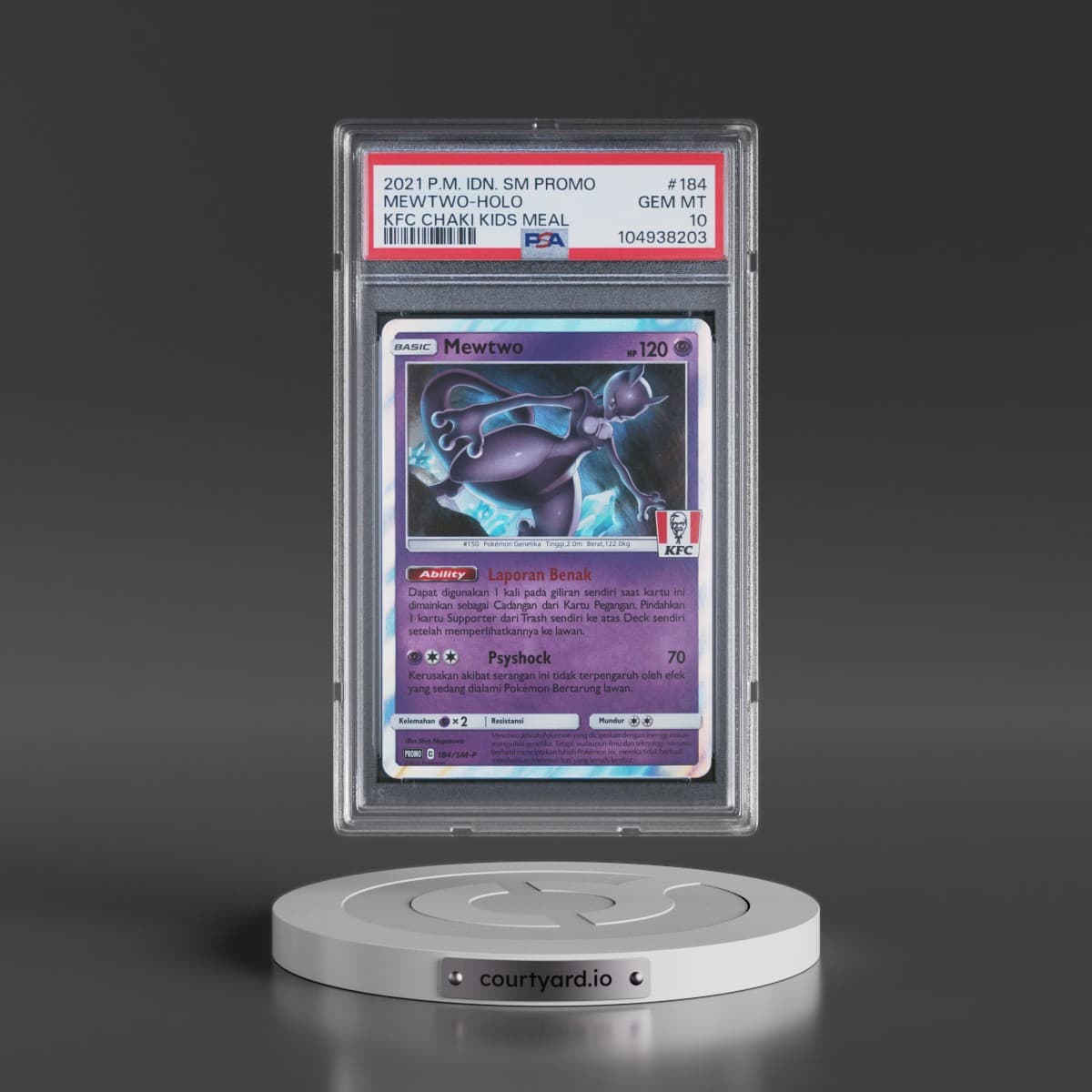 2021 Pokémon SM Promo #184 Mewtwo - Holo Kfc Chaki Kids Meal (PSA 10 GEM MINT)