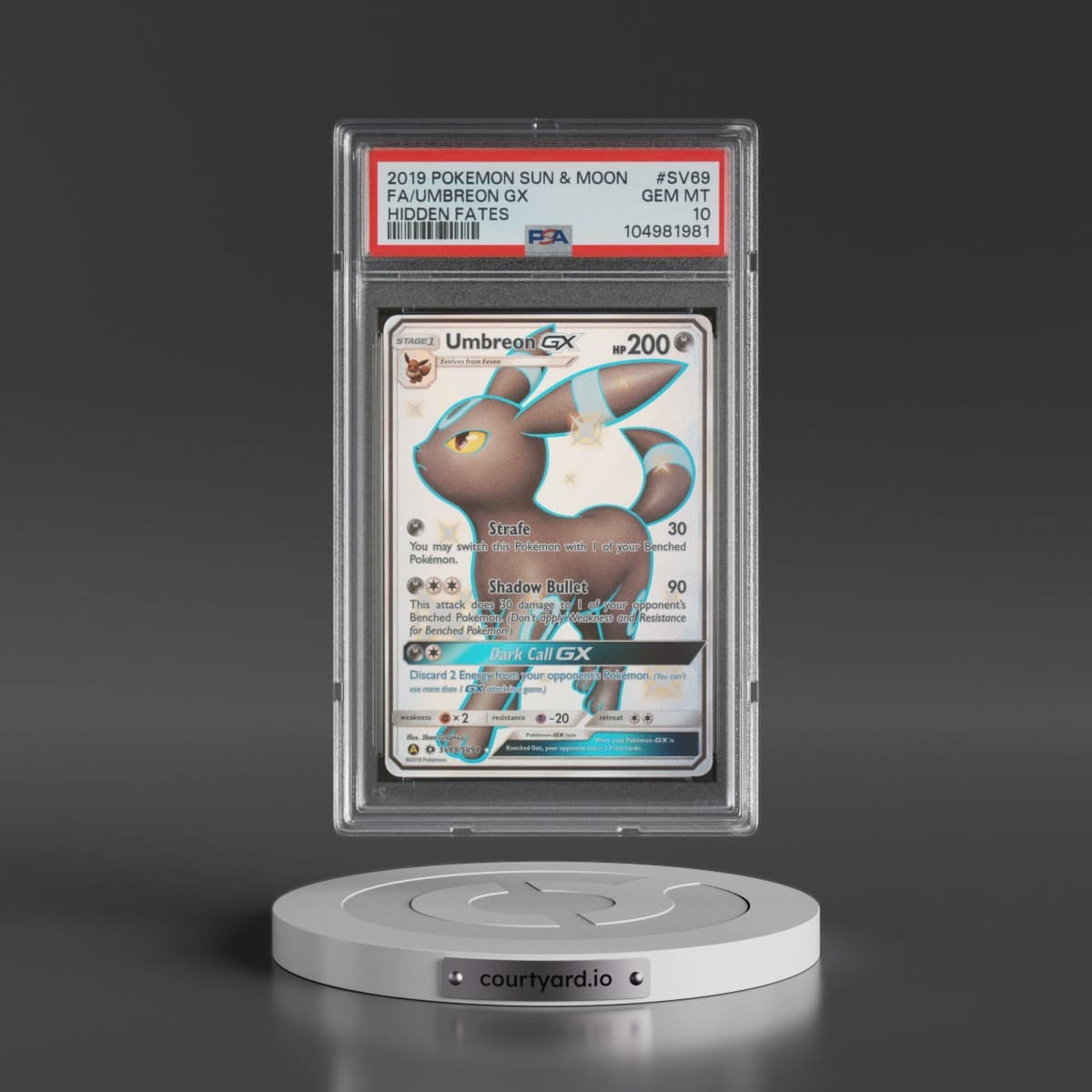 2019 Pokémon Sun & Moon Hidden Fates #SV69 Umbreon GX - Holo Full Art (PSA 10 GEM MINT)