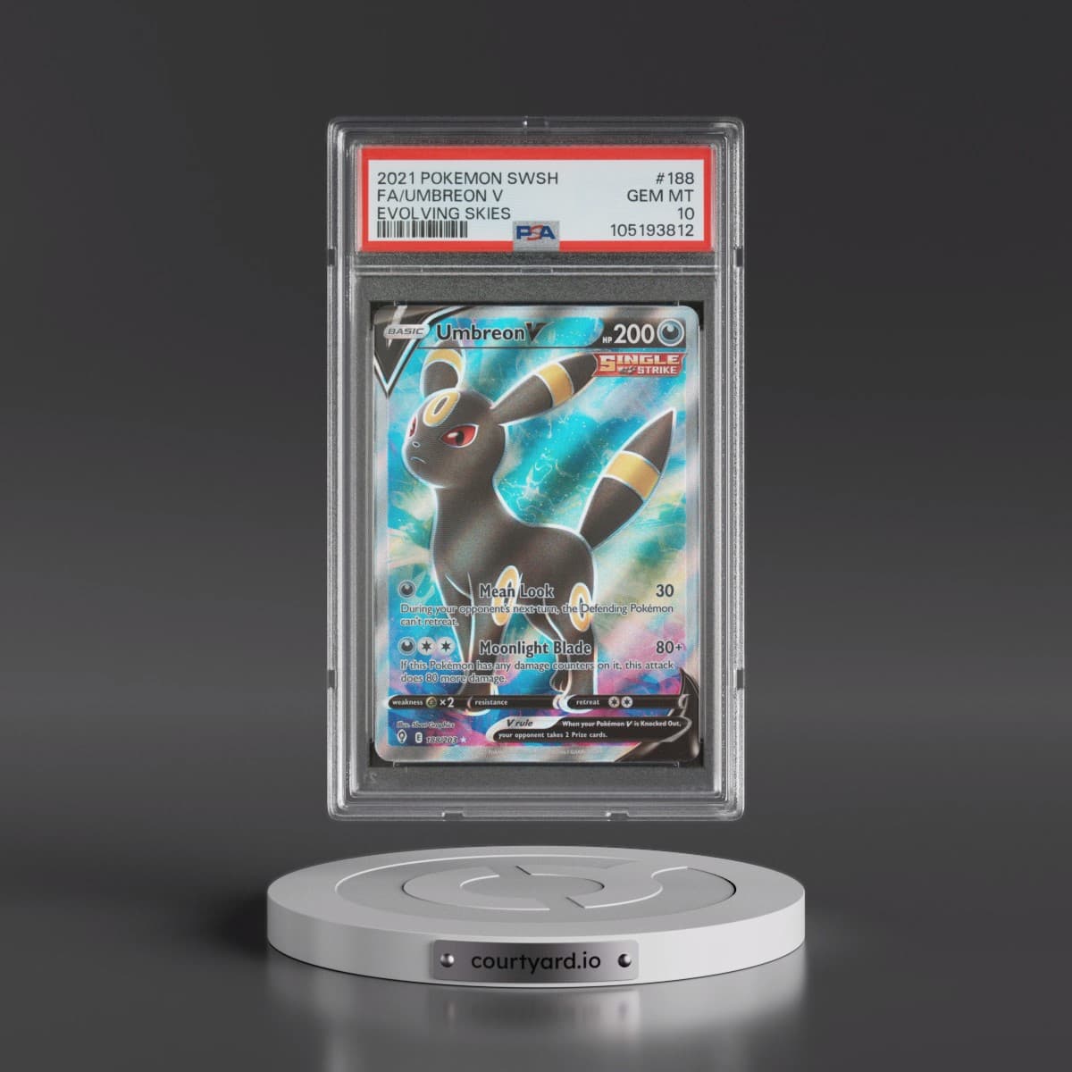 2021 Pokémon Sword & Shield Evolving Skies #188 Umbreon V - Holo Full Art (PSA 10 GEM MINT)