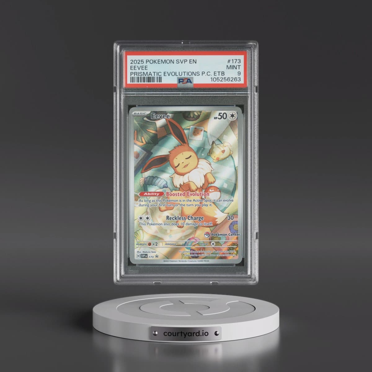 2025 Pokémon Svp EN-SV Black Star Promo #173 Eevee - Prismatic Evolutions Pokemon Center Elite Trainer Box (PSA 9 MINT)