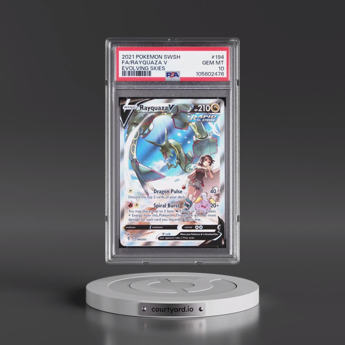2021 Pokémon Sword & Shield Evolving Skies #194 Rayquaza V - Holo Full Art (PSA 10 GEM MINT)