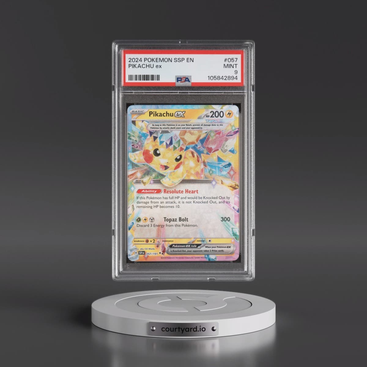 2024 Pokémon Ssp EN-Surging Sparks #057 Pikachu EX - Holo (PSA 9 MINT)