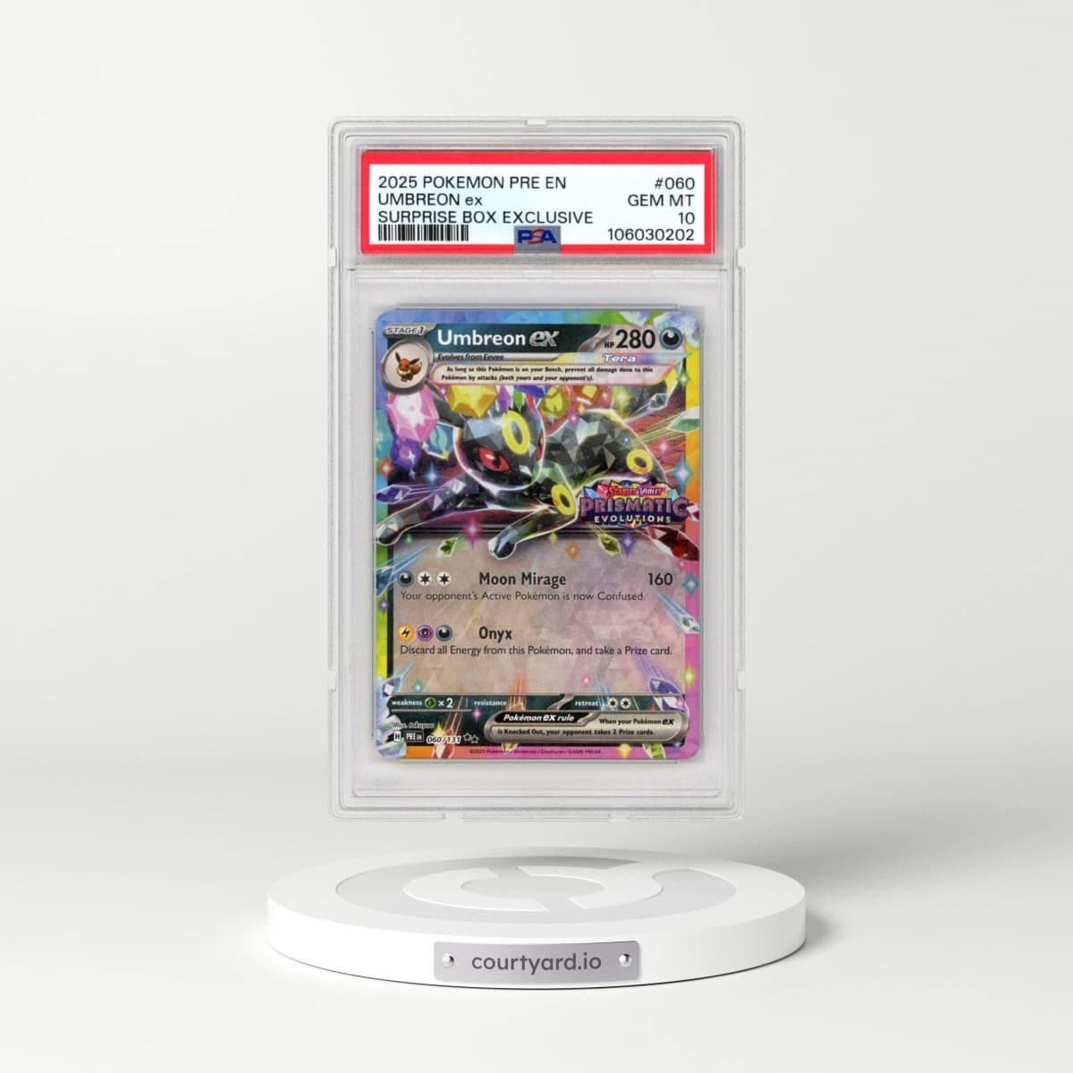 2025 Pokémon Pre EN-Prismatic Evolutions #060 Umbreon EX - Holo Surprise Box Exclusive (PSA 10 GEM MINT)
