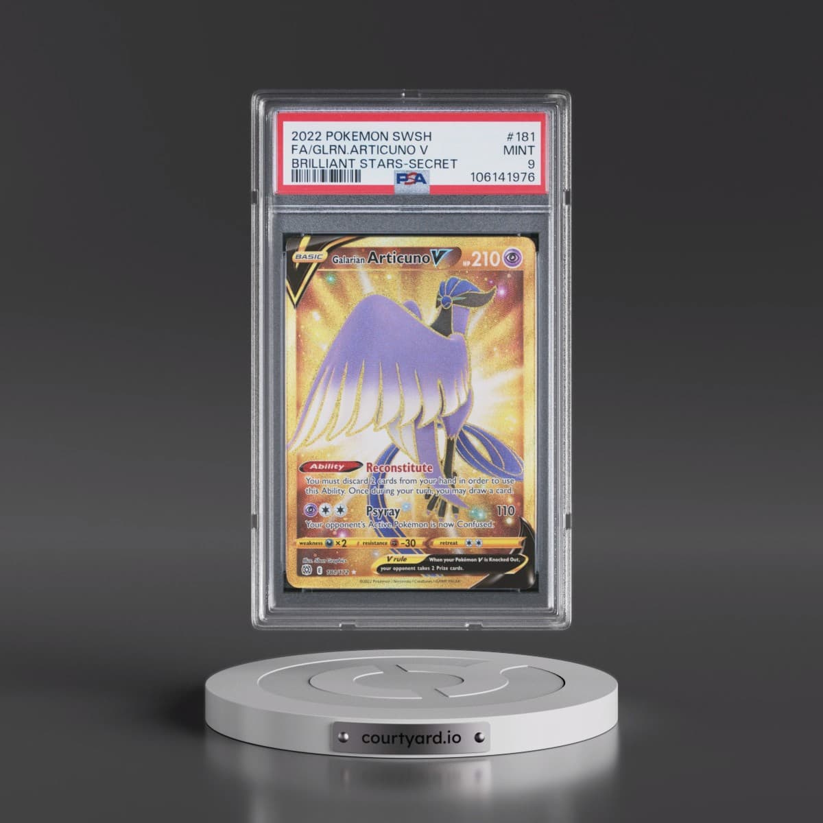 2022 Pokémon Sword & Shield Brilliant Stars #181 Galarian Articuno V - Holo Full Art Secret (PSA 9 MINT)