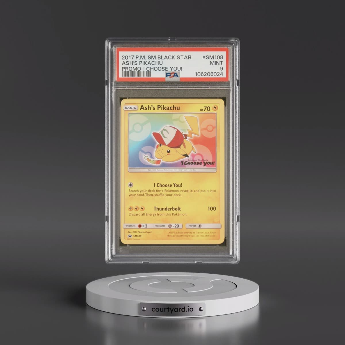 2017 Pokémon SM Black Star Promo #SM108 Ash's Pikachu - I Choose You! (PSA 9 MINT)
