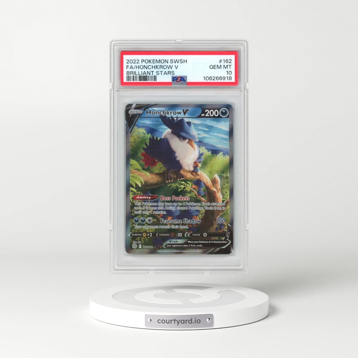 2022 Pokémon Sword & Shield Brilliant Stars #162 Honchkrow V - Holo Full Art (PSA 10 GEM MINT)