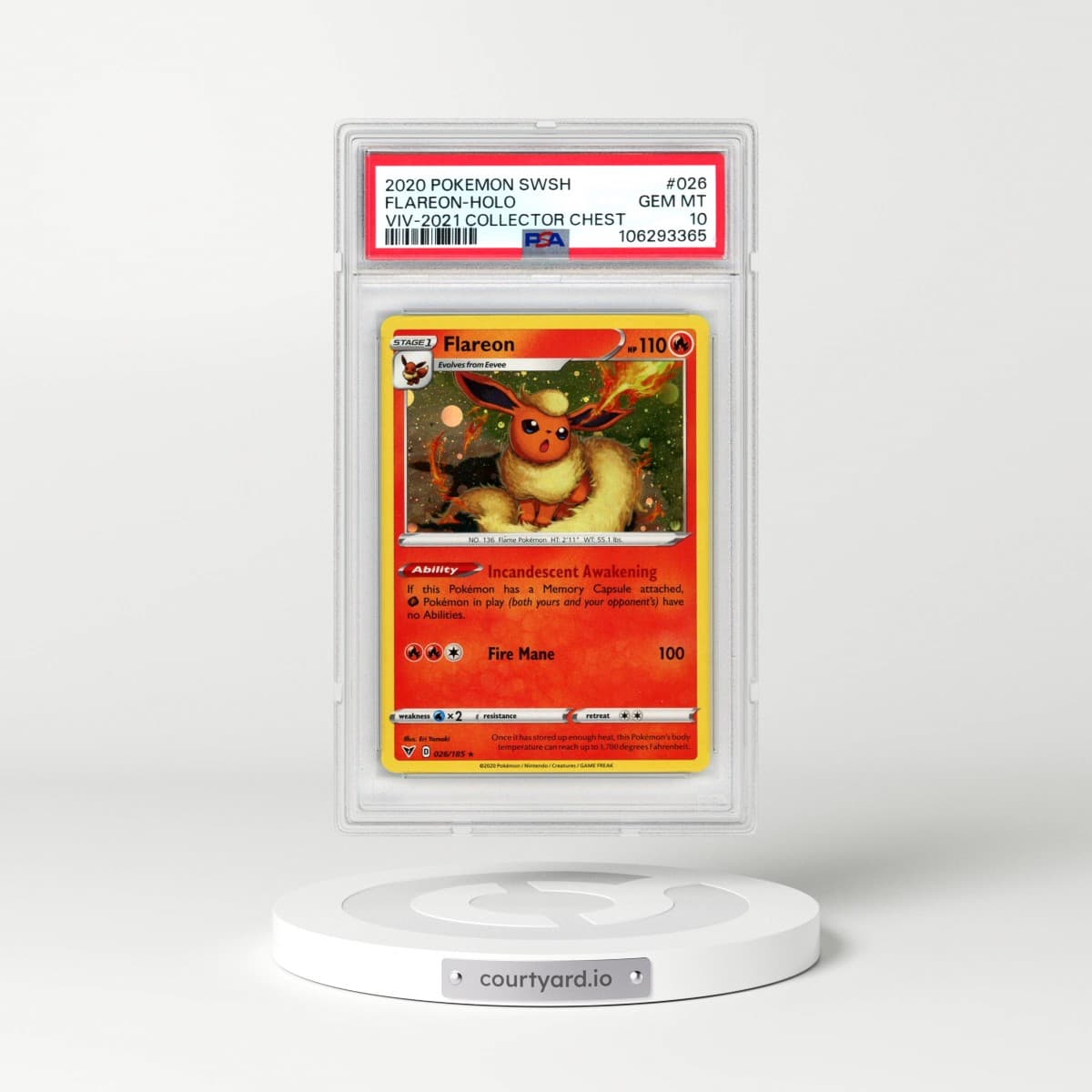 2020 Pokémon Sword & Shield Vivid Voltage #026 Flareon - Holo 2021 Collector Chest (PSA 10 GEM MINT)