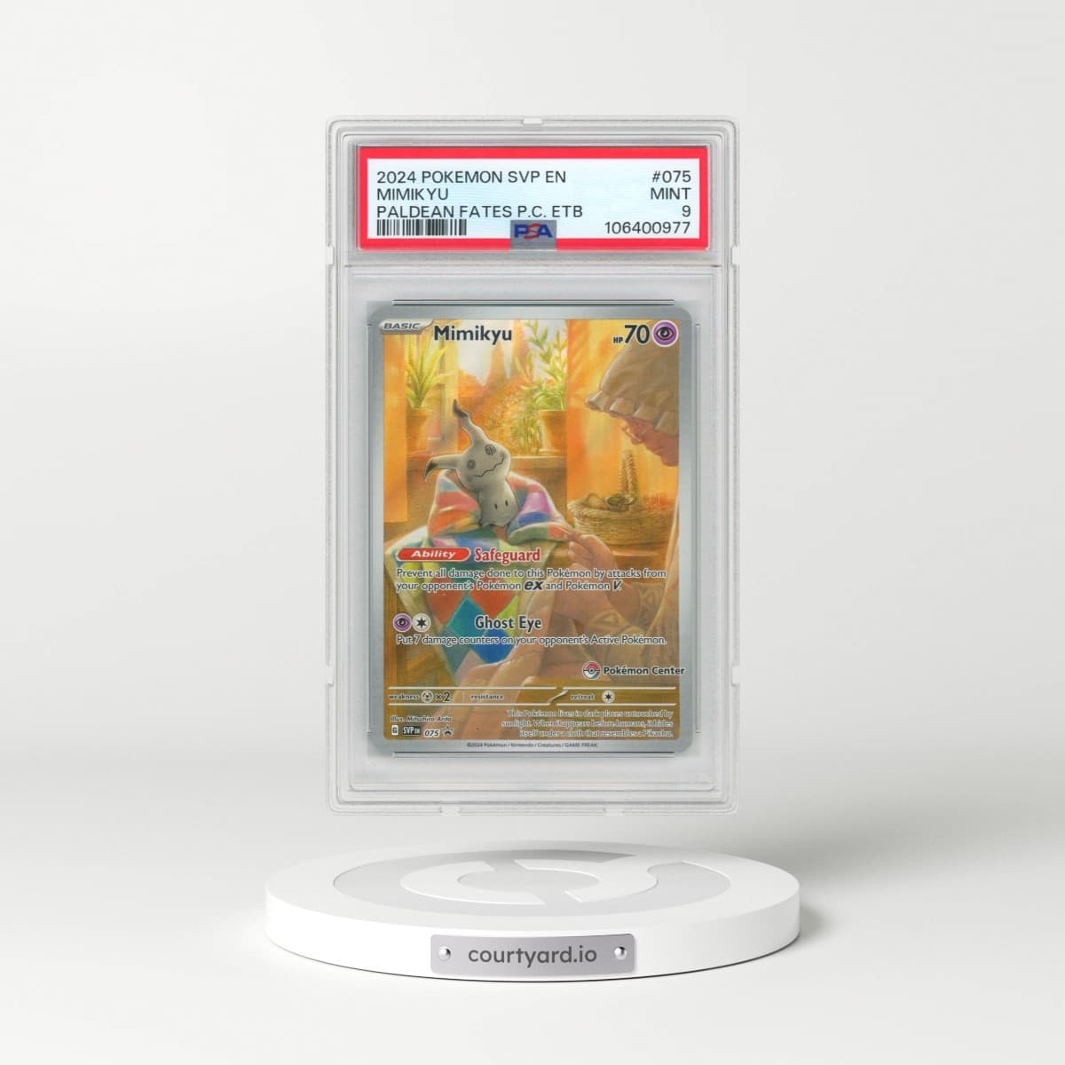 2024 Pokémon Svp EN-SV Black Star Promo #075 Mimikyu - Paldean Fates Pokemon Center Elite Trainer Box (PSA 9 MINT)