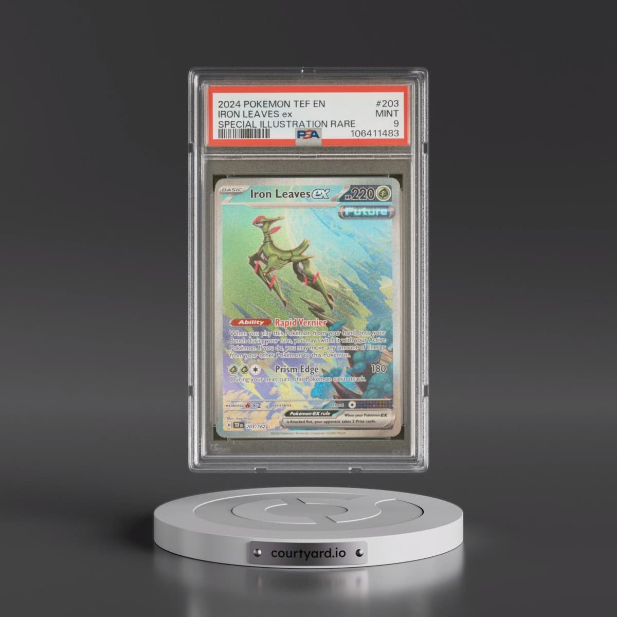 2024 Pokémon Tef EN-Temporal Forces #203 Iron Leaves EX - Holo Special Illustration Rare (PSA 9 MINT)