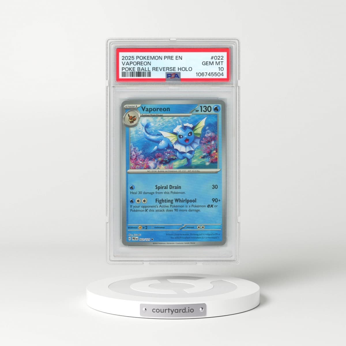 2025 Pokémon Pre EN-Prismatic Evolutions #022 Vaporeon - Reverse Holo Poke Ball (PSA 10 GEM MINT)