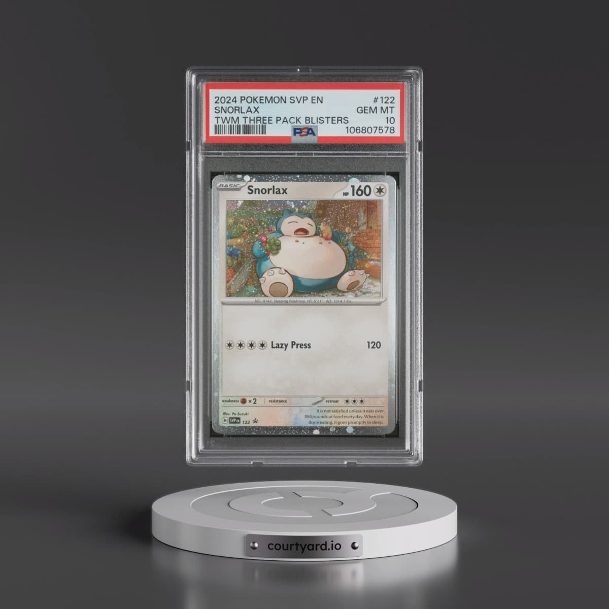 2024 Pokémon Svp EN-SV Black Star Promo #122 Snorlax - Twilight Masquerade Three Pack Blisters (PSA 10 GEM MINT)