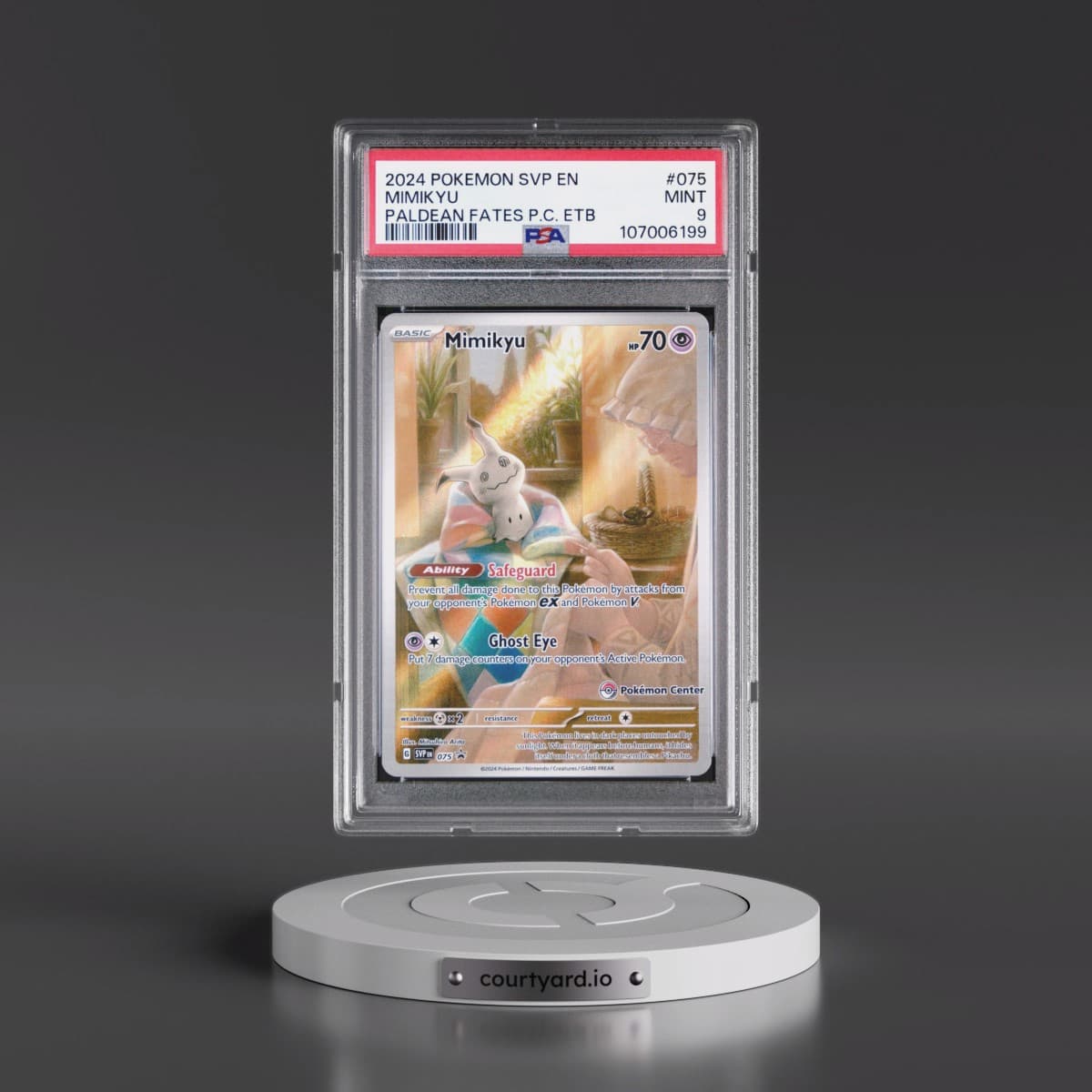 2024 Pokémon Svp EN-SV Black Star Promo #075 Mimikyu - Paldean Fates Pokemon Center Elite Trainer Box (PSA 9 MINT)