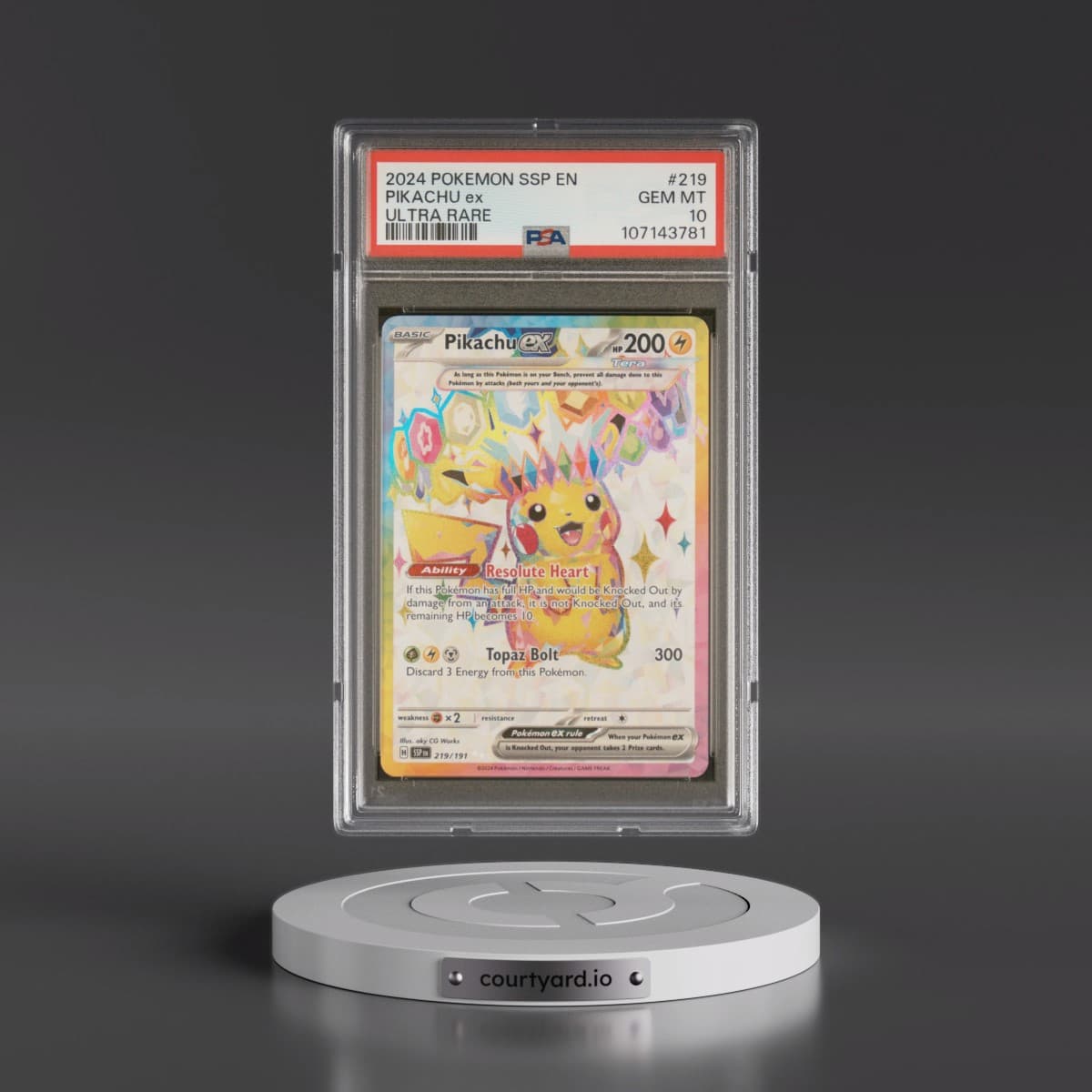 2024 Pokémon Ssp EN-Surging Sparks #219 Pikachu EX - Holo Ultra Rare (PSA 10 GEM MINT)