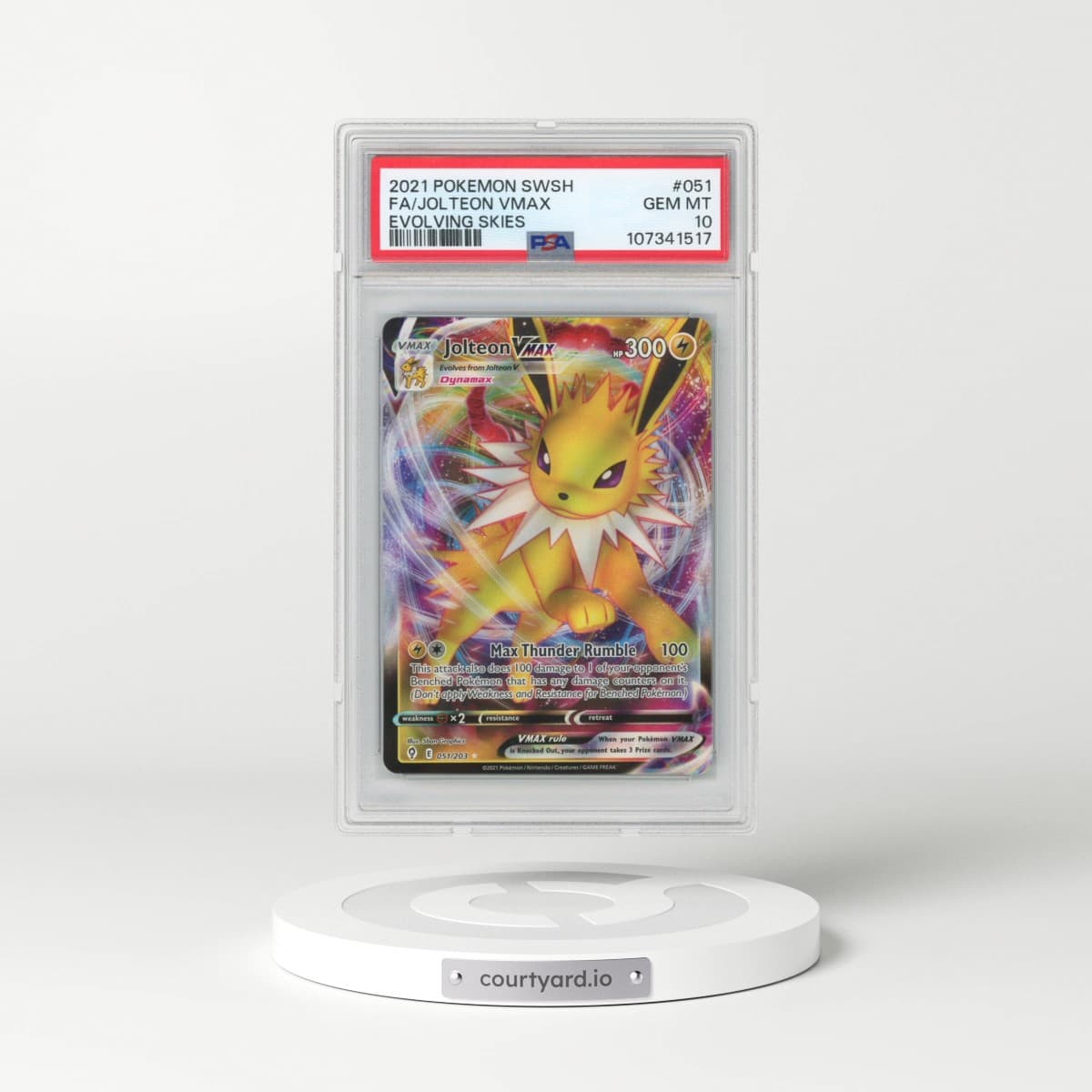2021 Pokémon Sword & Shield Evolving Skies #051 Jolteon Vmax - Full Art (PSA 10 GEM MINT)