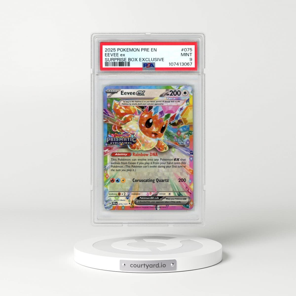 2025 Pokémon Pre EN-Prismatic Evolutions #075 Eevee EX - Holo Surprise Box Exclusive (PSA 9 MINT)