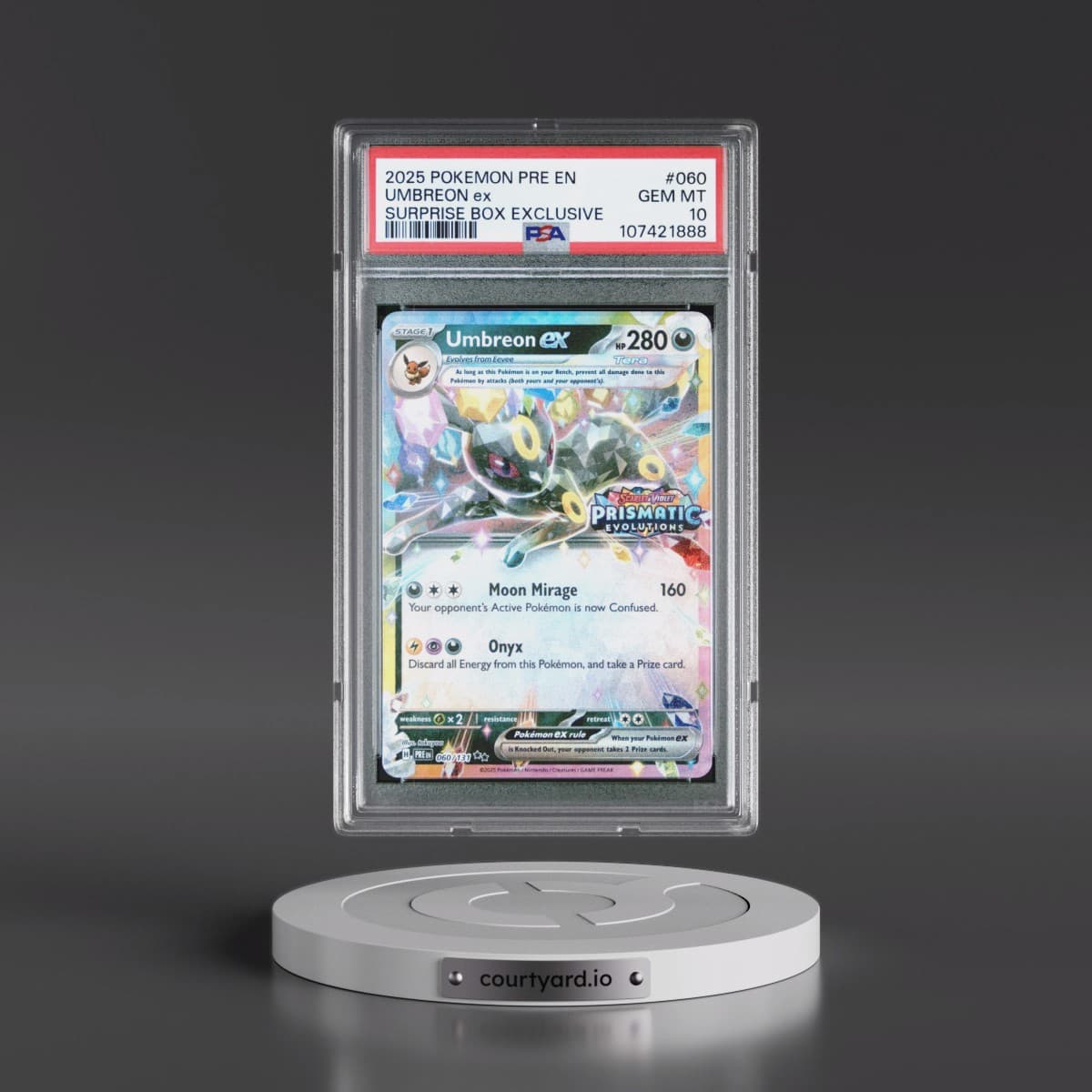 2025 Pokémon Pre EN-Prismatic Evolutions #060 Umbreon EX - Holo Surprise Box Exclusive (PSA 10 GEM MINT)