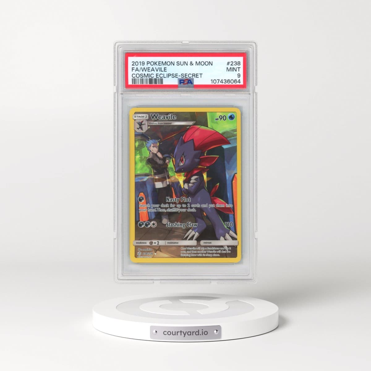 2019 Pokémon Sun & Moon Cosmic Eclipse #238 Weavile - Full Art Secret (PSA 9 MINT)
