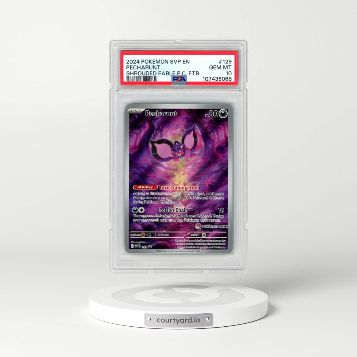 2024 Pokémon Svp EN-SV Black Star Promo #129 Pecharunt - Shrouded Fable Pokemon Center Elite Trainer Box (PSA 10 GEM MINT)