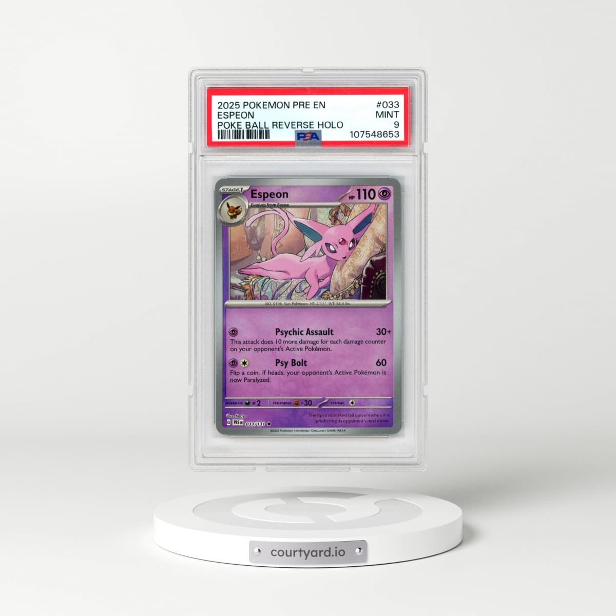 2025 Pokémon Pre EN-Prismatic Evolutions #033 Espeon - Reverse Holo Poke Ball (PSA 9 MINT)
