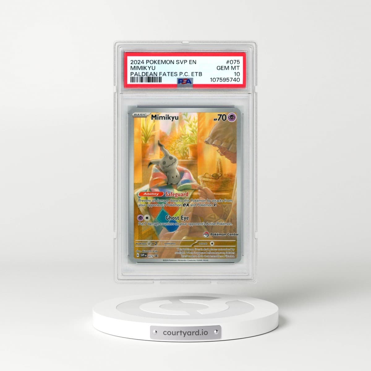 2024 Pokémon Svp EN-SV Black Star Promo #075 Mimikyu - Paldean Fates Pokemon Center Elite Trainer Box (PSA 10 GEM MINT)