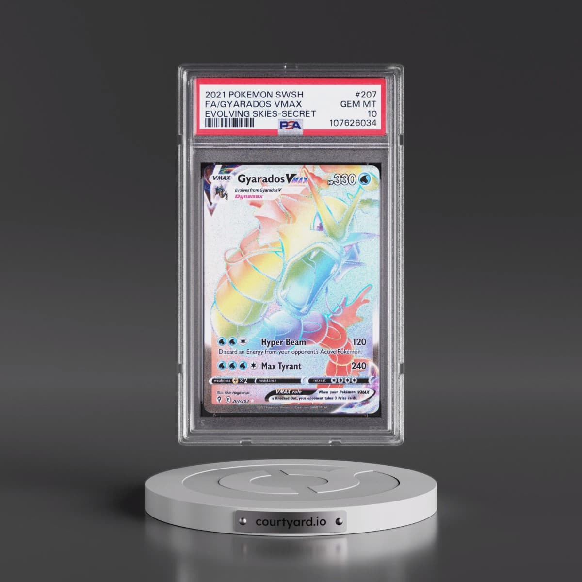 2021 Pokémon Sword & Shield Evolving Skies #207 Gyarados Vmax - Full Art Secret (PSA 10 GEM MINT)