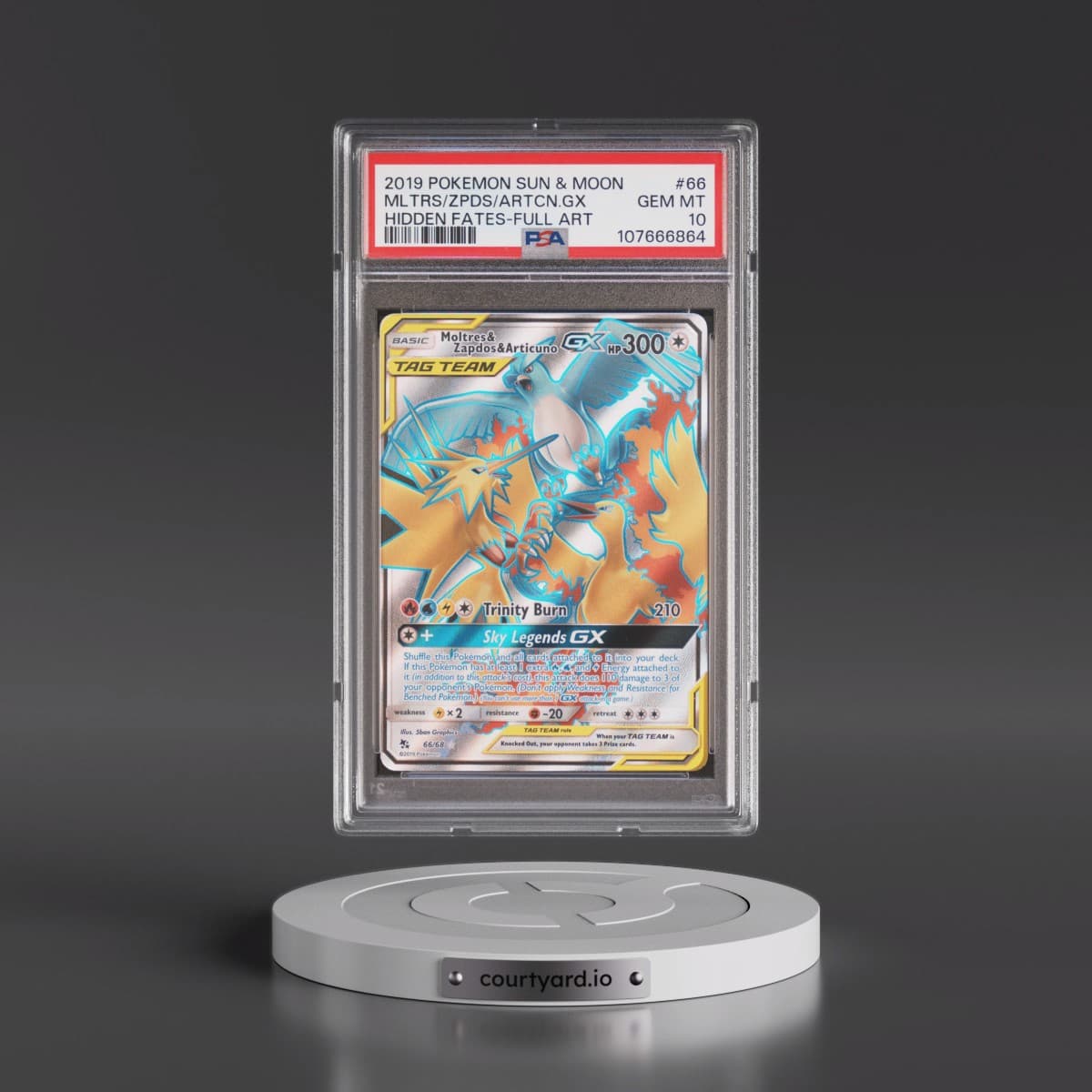 2019 Pokémon Sun & Moon Hidden Fates #66 Moltres & Zapdos & Articuno GX - Holo Full Art (PSA 10 GEM MINT)