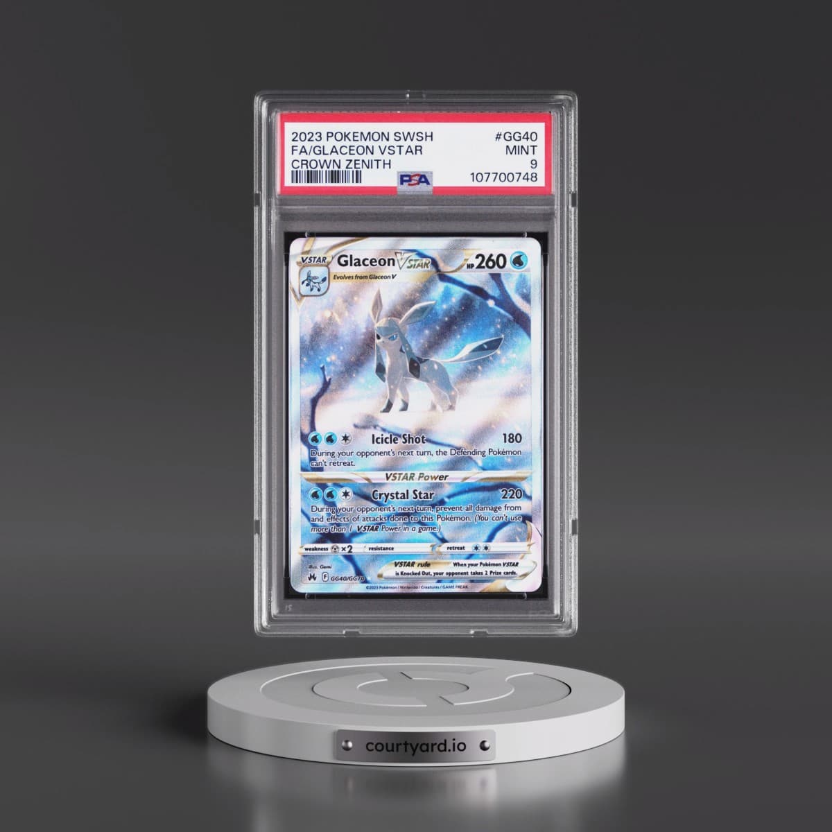 2023 Pokémon Sword and Shield Crown Zenith #GG40 Glaceon Vstar - Full Art (PSA 9 MINT)