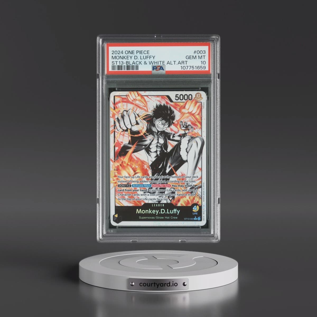 2024 One Piece Ultra Deck ST13-the Three Brothers #003 Monkey D. Luffy - Black & White Alternate Art (PSA 10 GEM MINT)