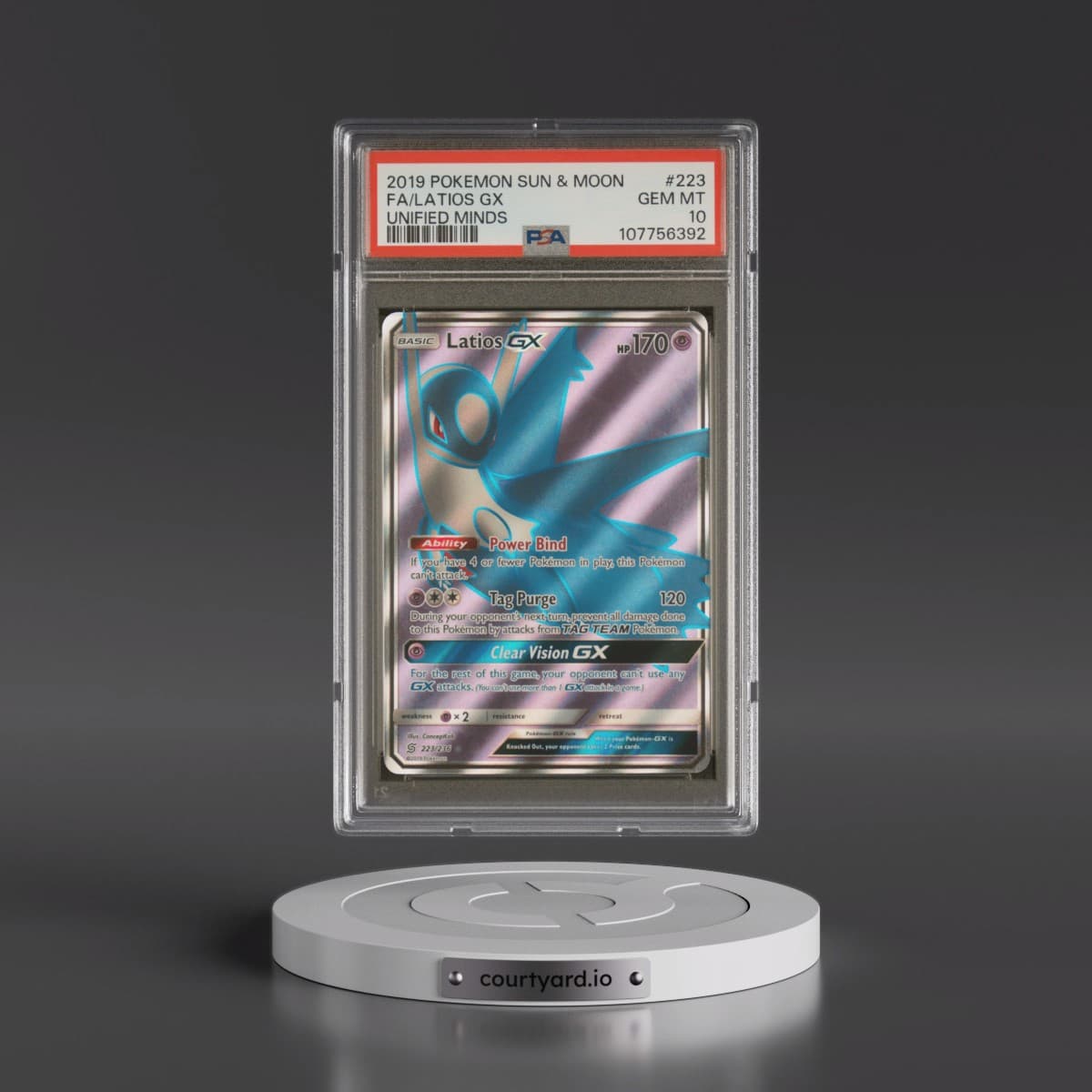 2019 Pokémon Sun & Moon Unified Minds #223 Latios GX - Holo Full Art (PSA 10 GEM MINT)