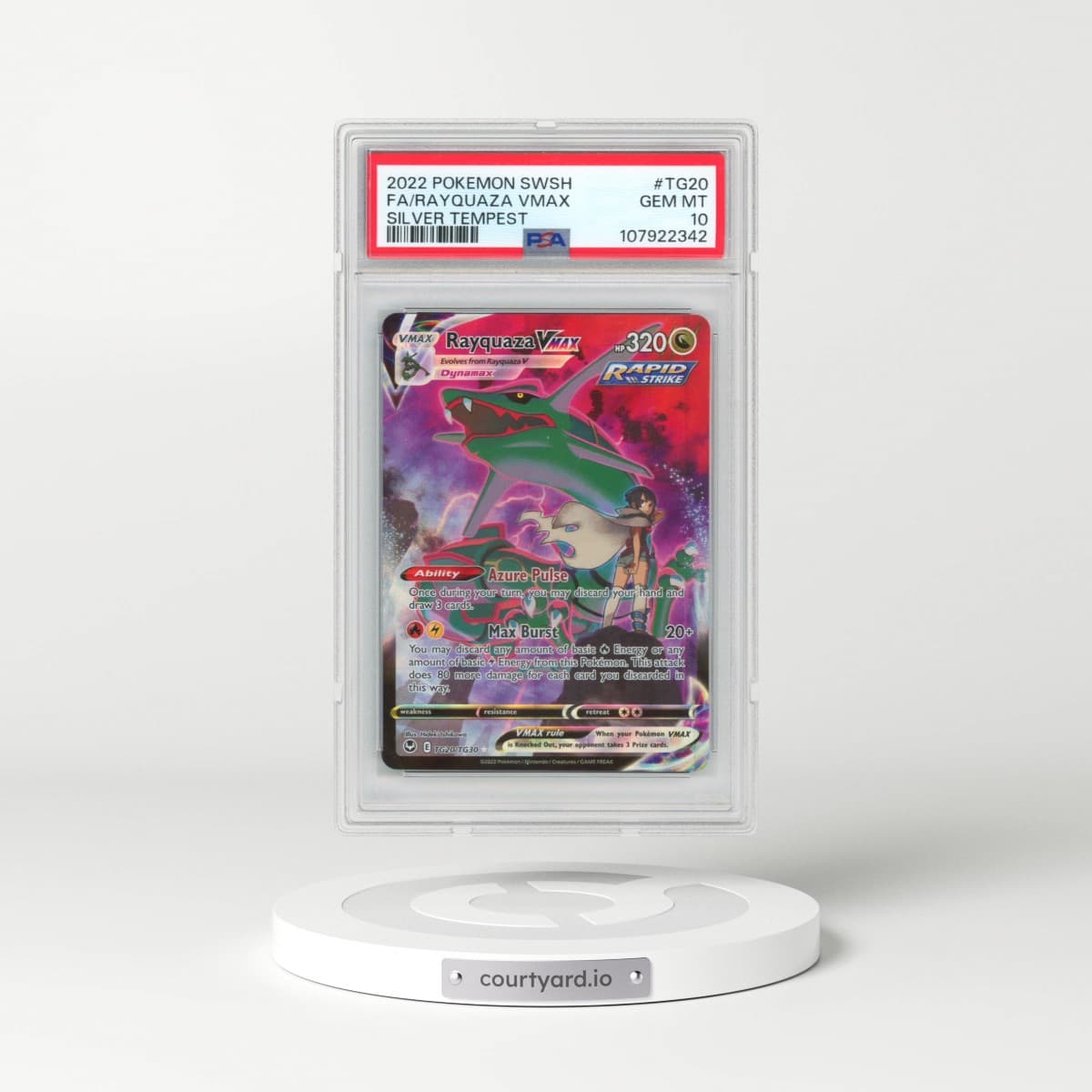2022 Pokémon Sword & Shield Silver Tempest #TG20 Rayquaza Vmax - Full Art (PSA 10 GEM MINT)
