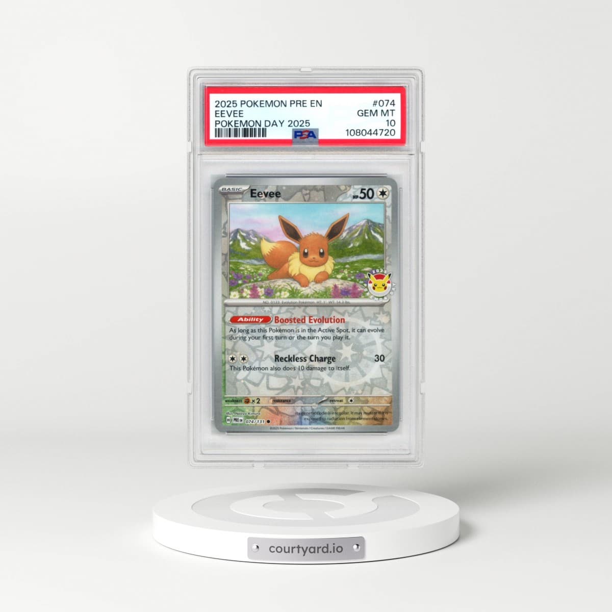 2025 Pokémon Pre EN-Prismatic Evolutions #074 Eevee - Pokemon Day 2025 (PSA 10 GEM MINT)