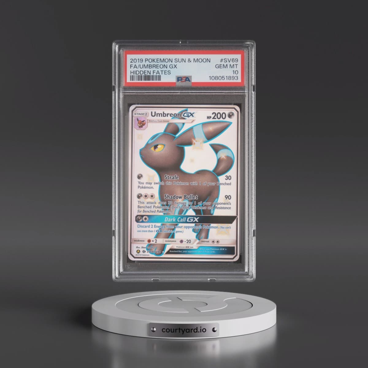 2019 Pokémon Sun & Moon Hidden Fates #SV69 Umbreon GX - Holo Full Art (PSA 10 GEM MINT)