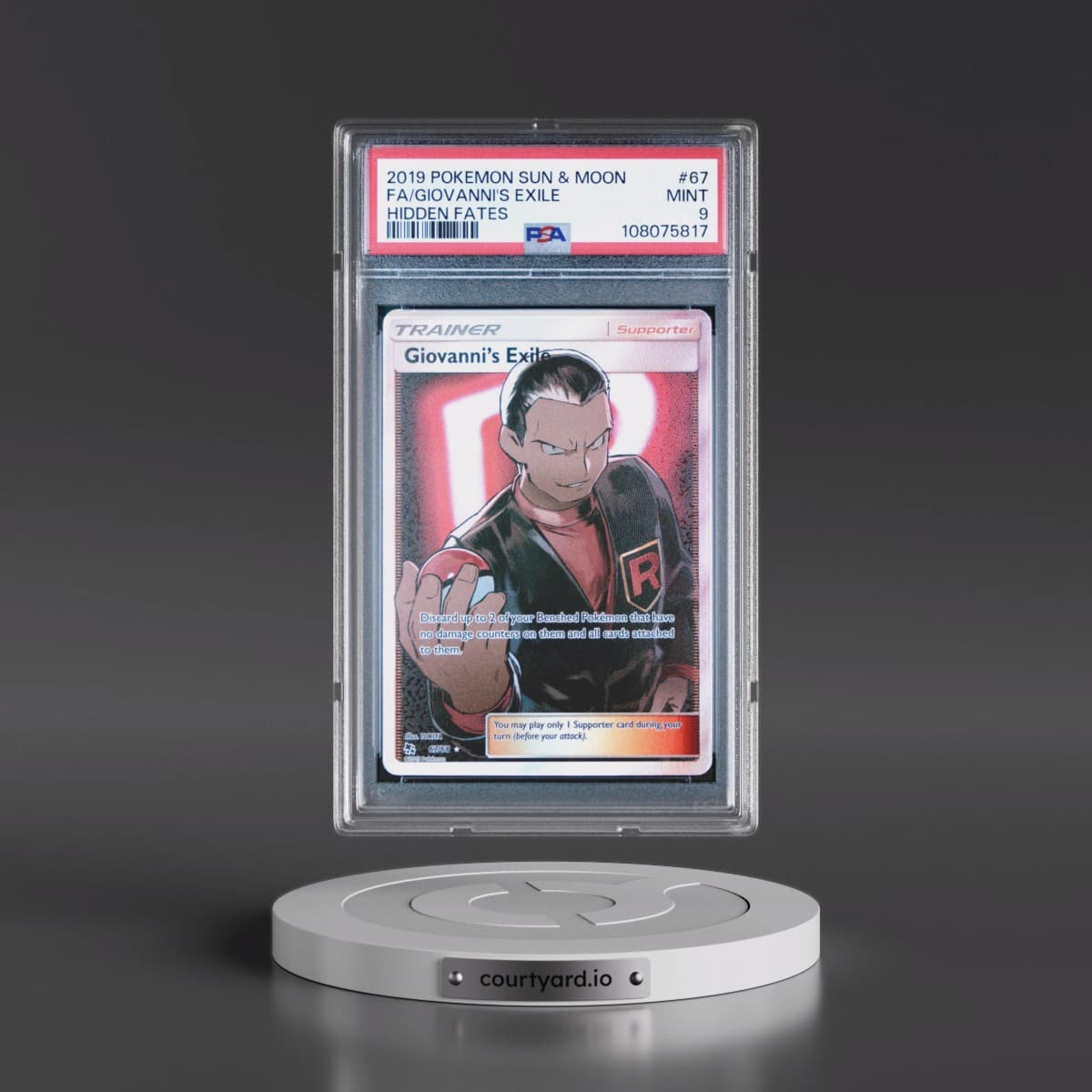 2019 Pokémon Sun & Moon Hidden Fates #67 Giovanni's Exile - Full Art (PSA 9 MINT)