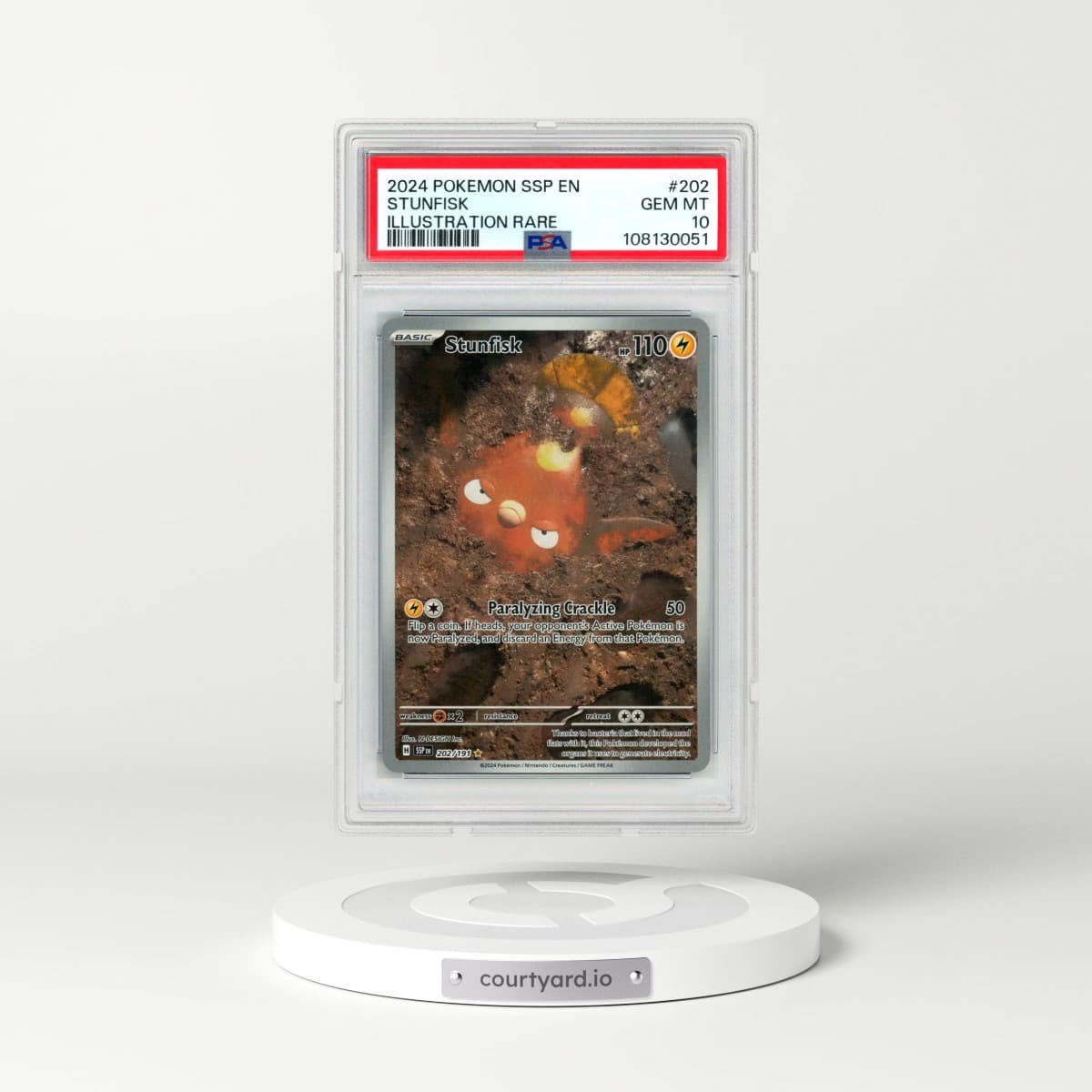 2024 Pokémon Ssp EN-Surging Sparks #202 Stunfisk - Illustration Rare (PSA 10 GEM MINT)