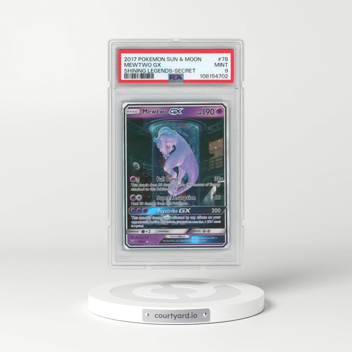 2017 Pokémon Sun & Moon Shining Legends #78 Mewtwo GX - Holo Secret (PSA 9 MINT)