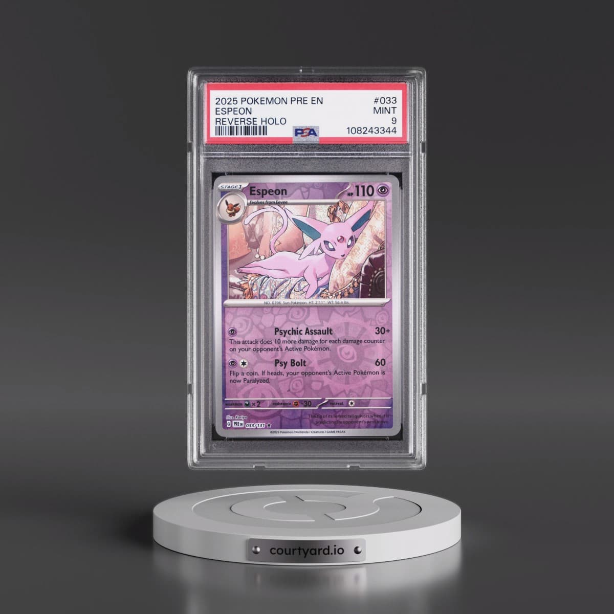 2025 Pokémon Pre EN-Prismatic Evolutions #033 Espeon - Reverse Holo (PSA 9 MINT)