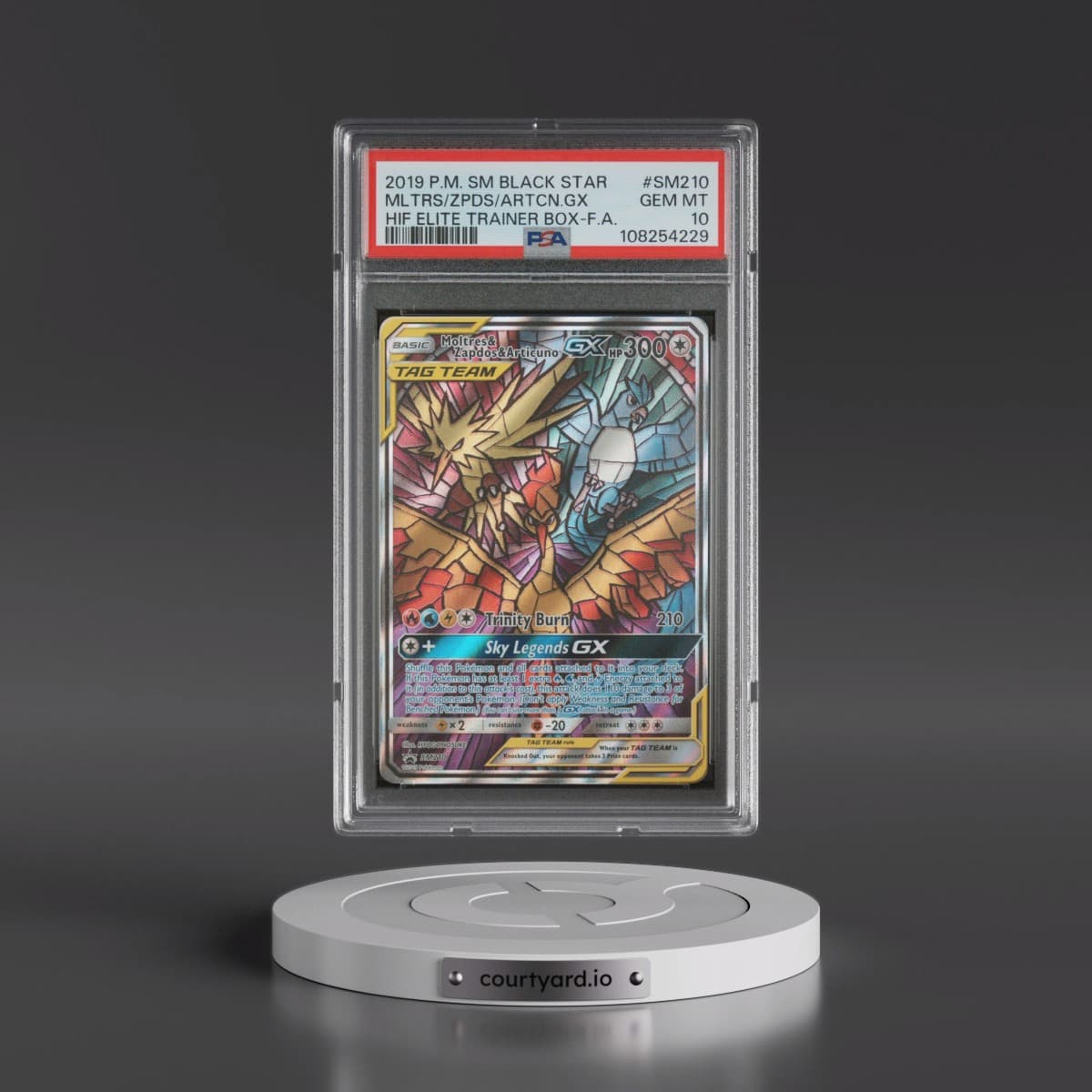 2019 Pokémon SM Black Star Promo #SM210 Moltres & Zapdos & Articuno GX - Holo Full Art Hidden Fates Elite Trainer Box (PSA 10 GEM MINT)