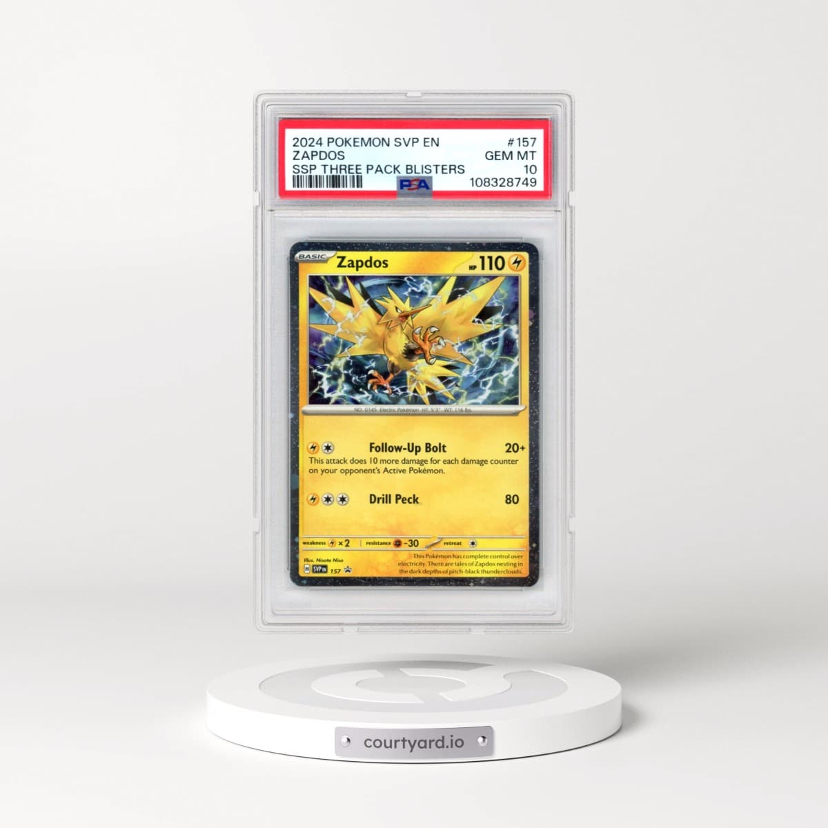 2024 Pokémon Svp EN-SV Black Star Promo #157 Zapdos - Surging Sparks Three Pack Blisters (PSA 10 GEM MINT)